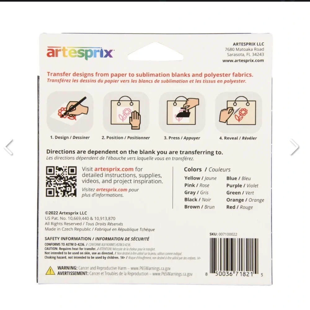ARTESPRIX Iron-On-Ink Sublimation Markers 10ct NEW $30